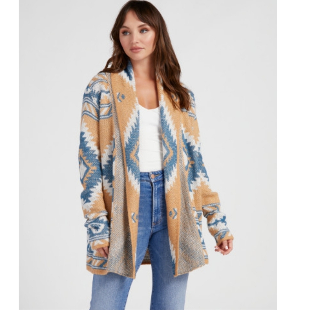 Shawl Collar Aztec Print Cardigan in Brown Size: M (6-8)